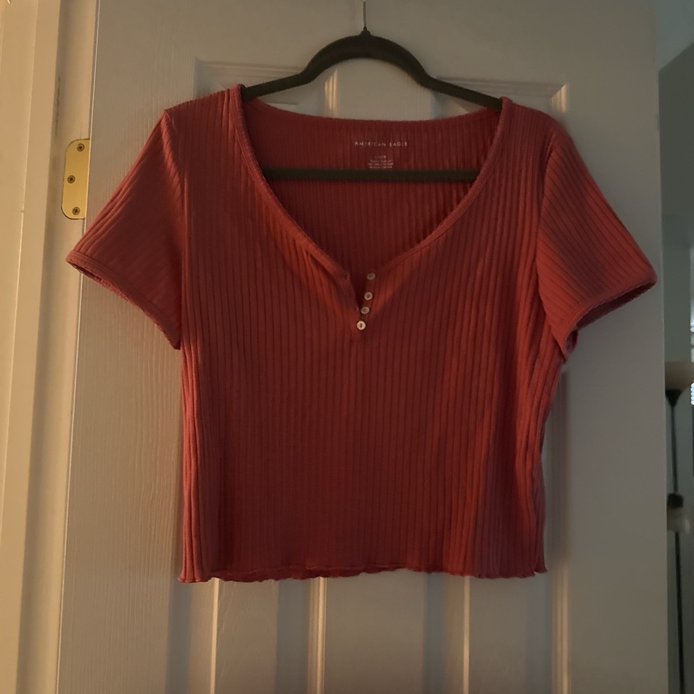 Brandy Melville Ribbed Button Crop Top - Red